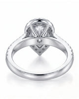 ROSE 1 carat F-colour pear natural diamond halo ring in platinum, underside view of halo and pavé setting | SARATTI