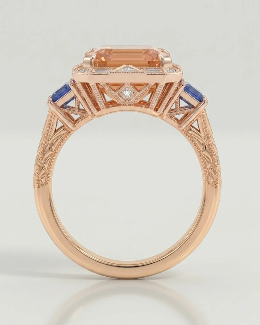rose gold Build My Ring setting with Imperial Topaz and blue sapphires --SARATTI