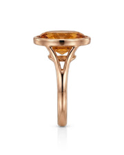 rose gold Imperial Topaz oval bezel ring with open shoulders | SARATTI