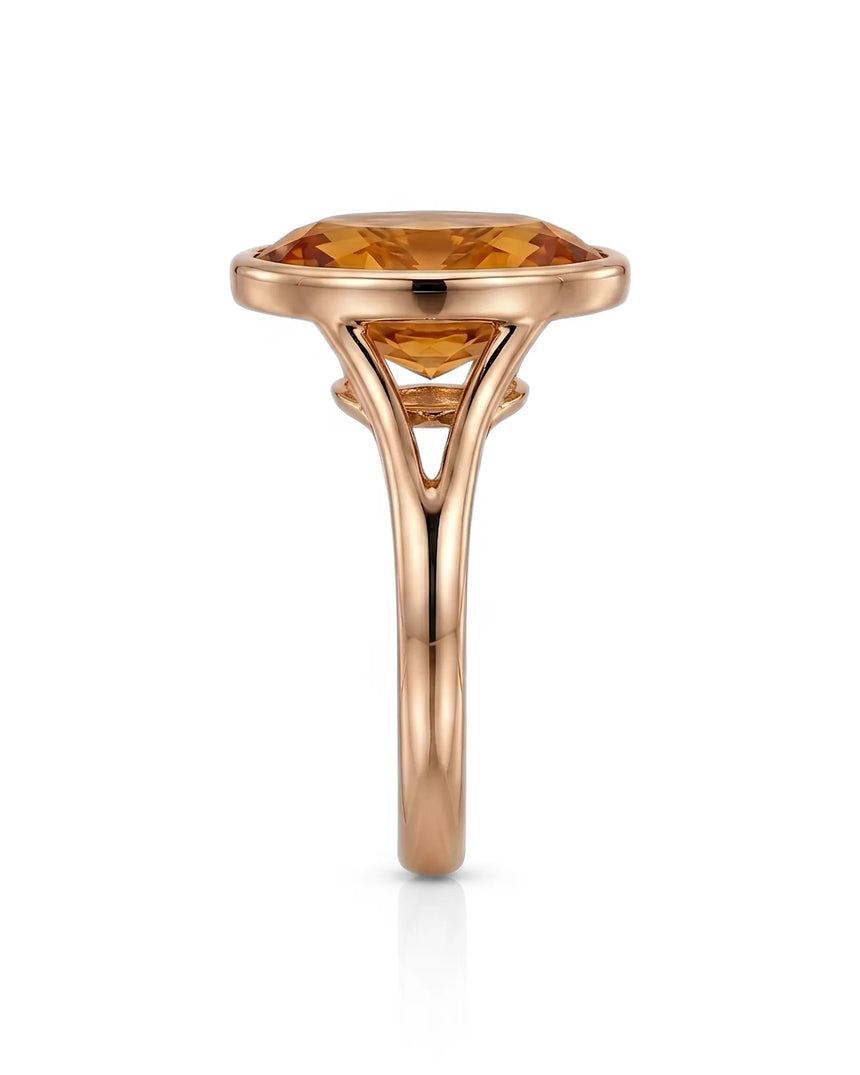 rose gold Imperial Topaz oval bezel ring with open shoulders | SARATTI
