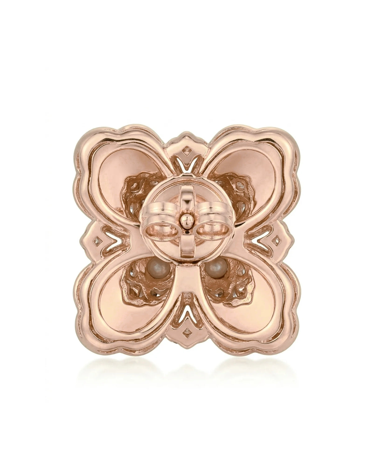 18K rose gold sapphire Akoya pearl natural diamond stud earrings back view | SARATTI