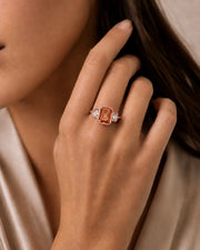 rose gold emerald cut Topaz bezel setting with rectangular diamond accents-- SARATTI