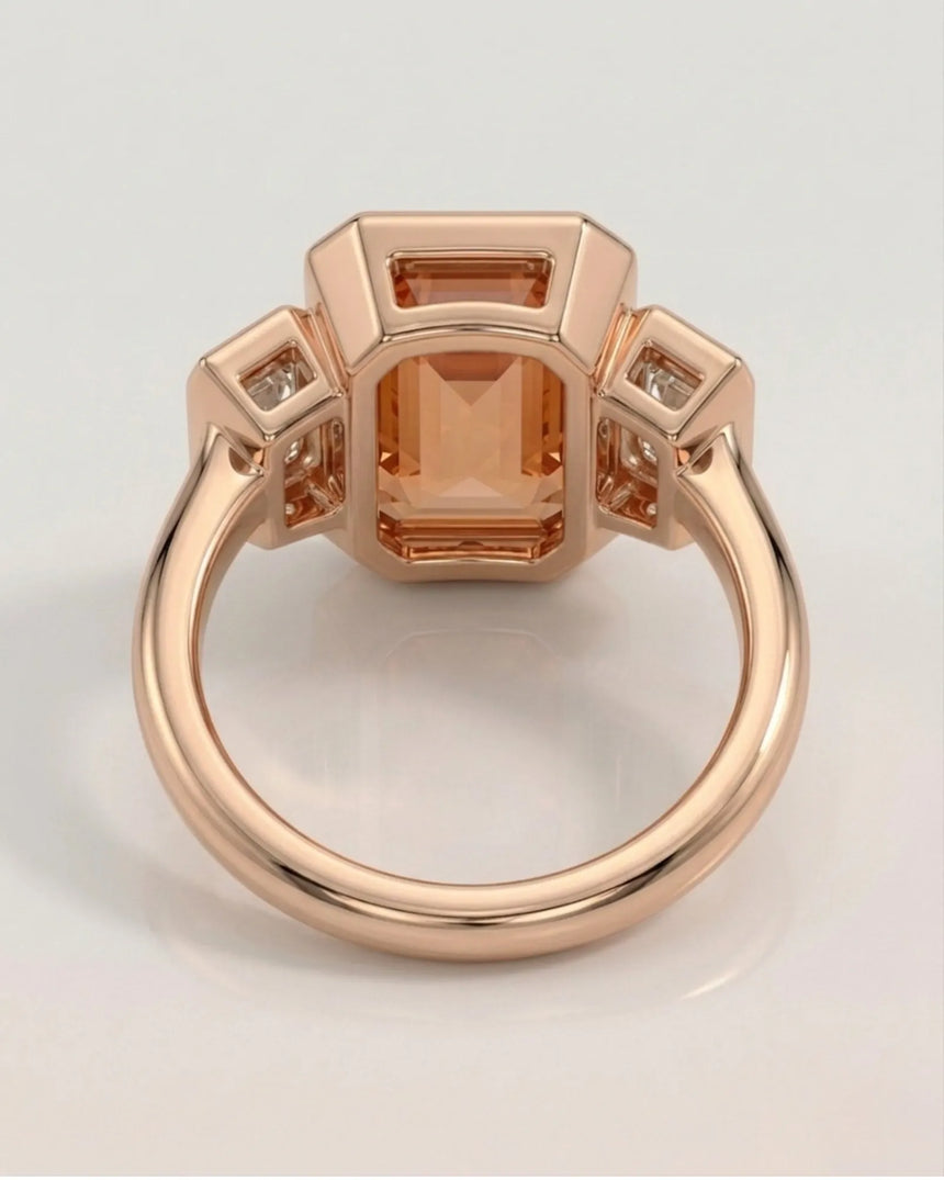 rose gold emerald cut Topaz bezel setting with rectangular diamond accents | SARATTI