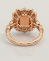 rose gold emerald cut Topaz halo setting with romantic shoulders - SARATTI