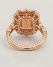 rose gold emerald cut Topaz halo setting with romantic shoulders - SARATTI