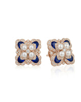 Pair of 18K rose gold blue sapphire Akoya pearl diamond stud earrings | SARATTI