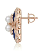 18K rose gold sapphire pearl diamond stud earring side profile | SARATTI