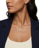 round Diamond center pendant necklace with diamond border detail in 18K White Gold | SARATTI