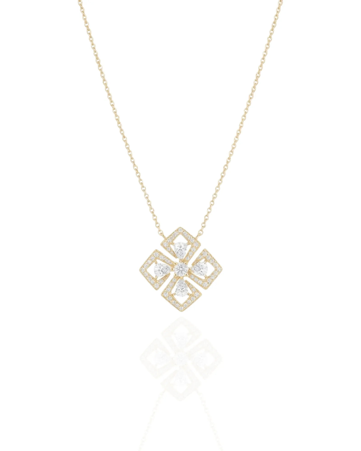round Diamond centerpiece necklace with geometric diamond frame in 18K Yellow Gold | SARATTI
