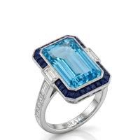 Saphira Line – Emerald Cut Aquamarine Sapphire Halo Diamond Ring Setting