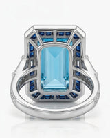 Saphira Line emerald-cut Aquamarine ring setting in white gold, underside showing geometric sapphire gallery and split shoulder construction | SARATTI