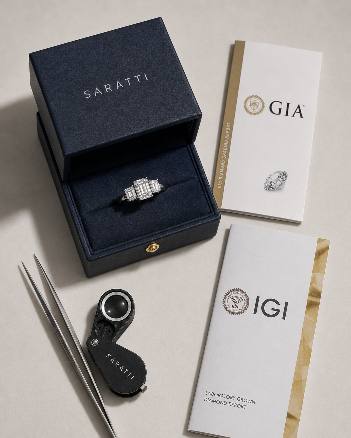 Gemstone certificate and report review showing external laboratory documentation | SARATTI
