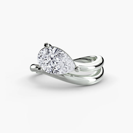 SERAPHA – Pear Cut Wave Solitaire Ring Setting in White Gold, standalone product view | SARATTI