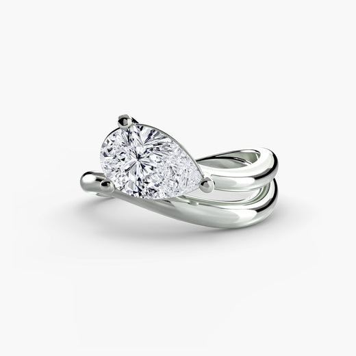 SERAPHA – Pear Cut Wave Solitaire Ring Setting in White Gold, standalone product view | SARATTI