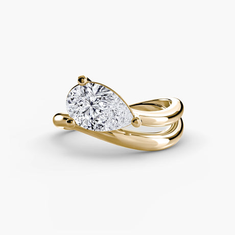 SERAPHA – Pear Cut Wave Solitaire Ring Setting in Yellow Gold, standalone product view | SARATTI