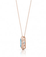 LUMÉA marquise cut Aquamarine diamond halo pendant necklace in White Gold, side profile | SARATTI