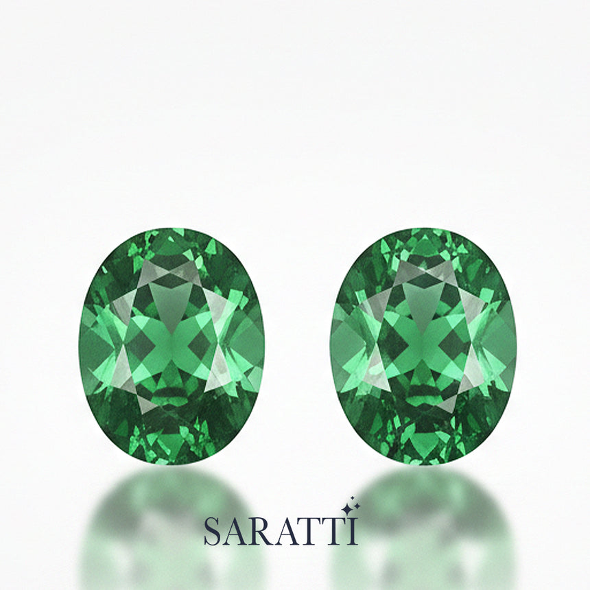side angle of 2.09ct natural tsavorite oval pair