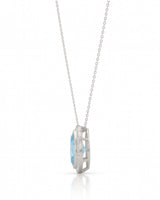 LUMÉA marquise cut Aquamarine diamond halo pendant necklace in Yellow Gold, side profile | SARATTI