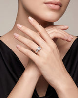 SIENA 1 carat princess-cut natural diamond engagement ring in 18K rose gold, worn on hand | SARATTI