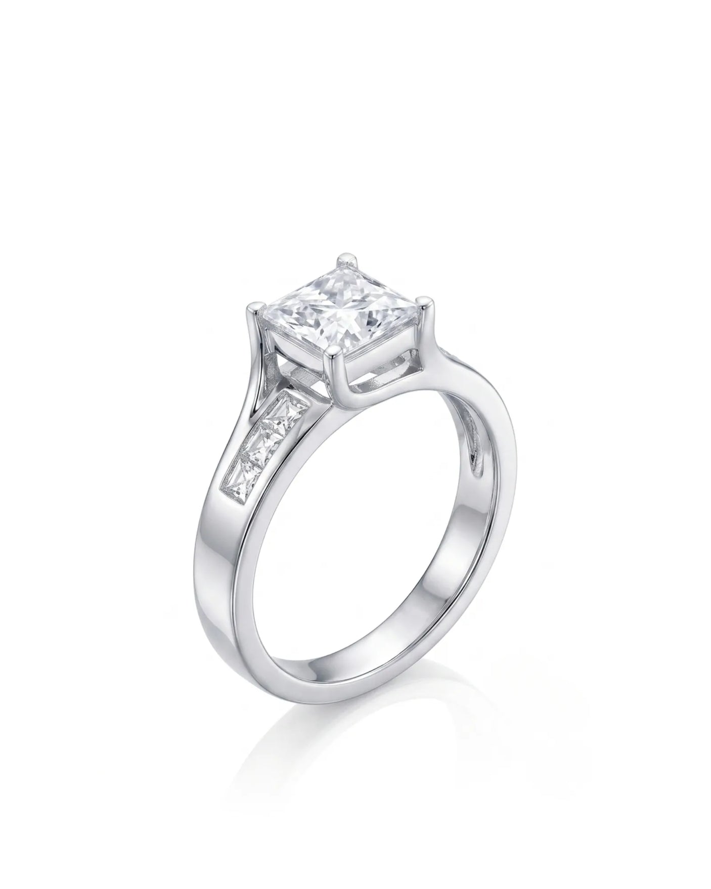 SIENA 1 carat princess-cut natural diamond engagement ring in platinum, 45-degree view with channel-set princess diamond shoulders | SARATTI