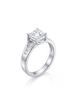 SIENA 1 carat princess-cut natural diamond engagement ring in platinum, 45-degree view with channel-set princess diamond shoulders | SARATTI