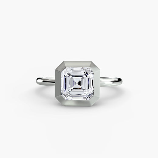 SOLARA – Asscher Cut Bezel-Set Solitaire Ring Setting in White Gold | SARATTI