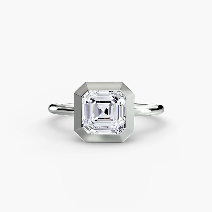 SOLARA – Asscher Cut Bezel-Set Solitaire Ring Setting in White Gold | SARATTI