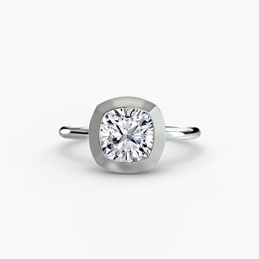 SOLARA – Cushion Cut Bezel-Set Solitaire Ring Setting – White Gold view | SARATTI