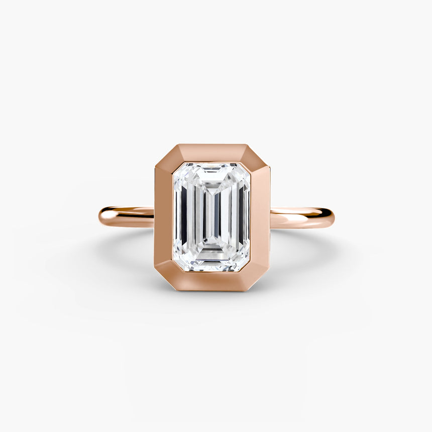 SOLARA Emerald Cut bezel-set solitaire ring setting in Rose Gold | SARATTI