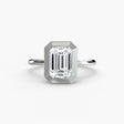 SOLARA Emerald Cut bezel-set solitaire ring setting in White Gold | SARATTI