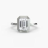 SOLARA Emerald Cut bezel-set solitaire ring setting in White Gold | SARATTI