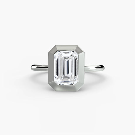 SOLARA Emerald Cut bezel-set solitaire ring setting in White Gold | SARATTI