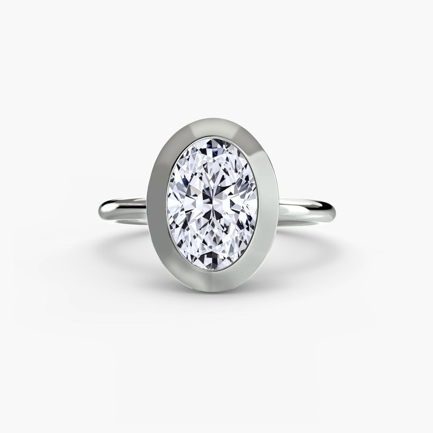 SOLARA Oval Cut bezel-set solitaire ring setting in White Gold | SARATTI