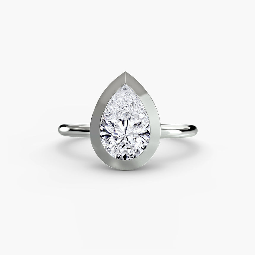 SOLARA – Pear Cut Bezel-Set Solitaire Ring Setting in 950 Platinum | SARATTI