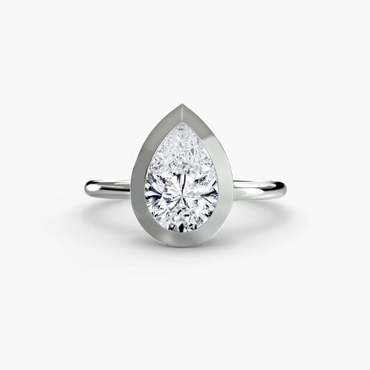 SOLARA – Pear Cut Bezel-Set Solitaire Ring Setting in White Gold | SARATTI