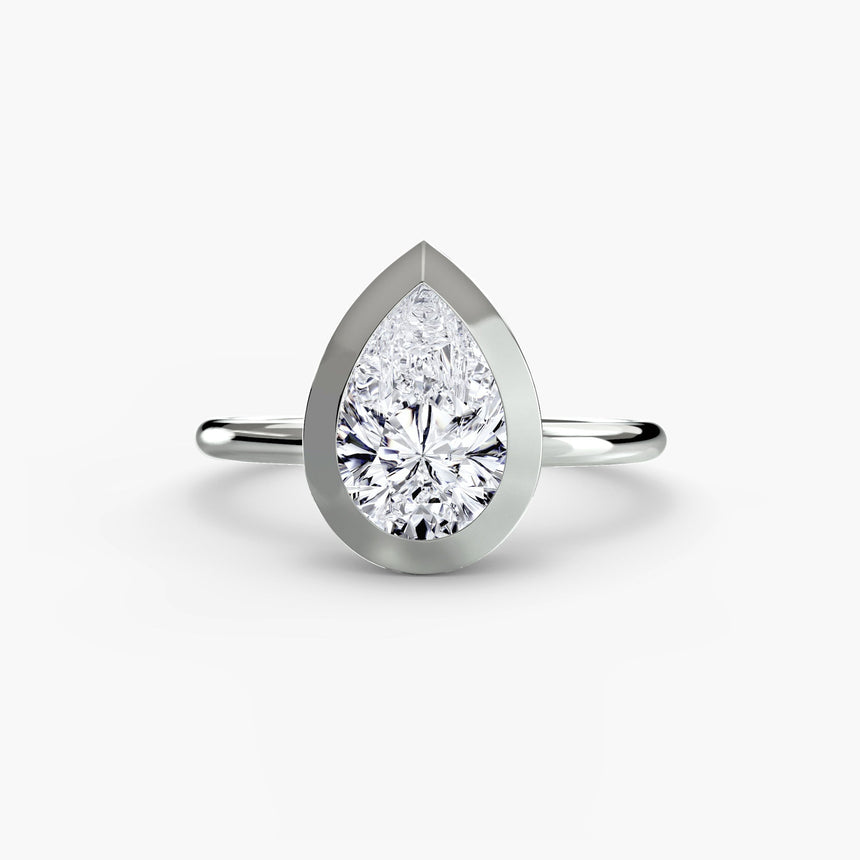 SOLARA – Pear Cut Bezel-Set Solitaire Ring Setting in White Gold | SARATTI