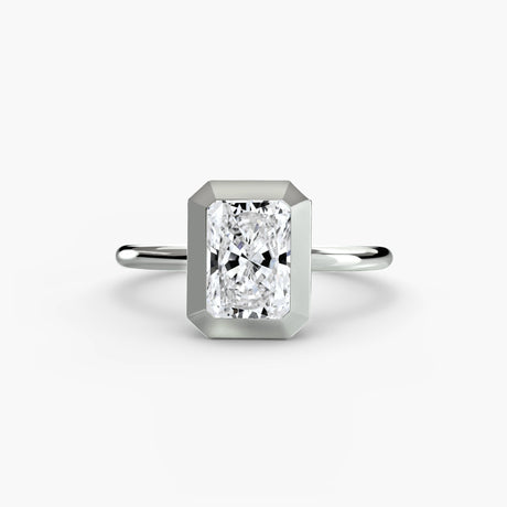 SOLARA Radiant Cut Bezel-Set Solitaire Ring Setting in White Gold | SARATTI