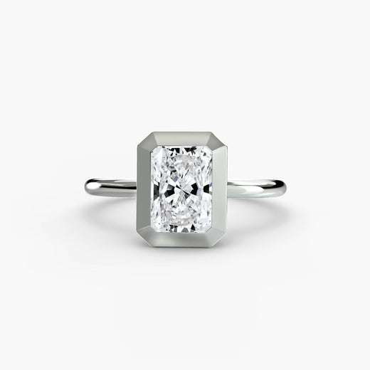 SOLARA Radiant Cut Bezel-Set Solitaire Ring Setting in White Gold | SARATTI