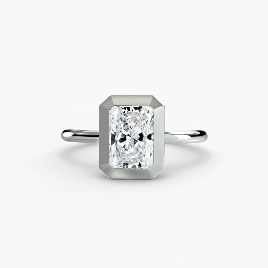 SOLARA Radiant Cut Bezel-Set Solitaire Ring Setting in White Gold | SARATTI