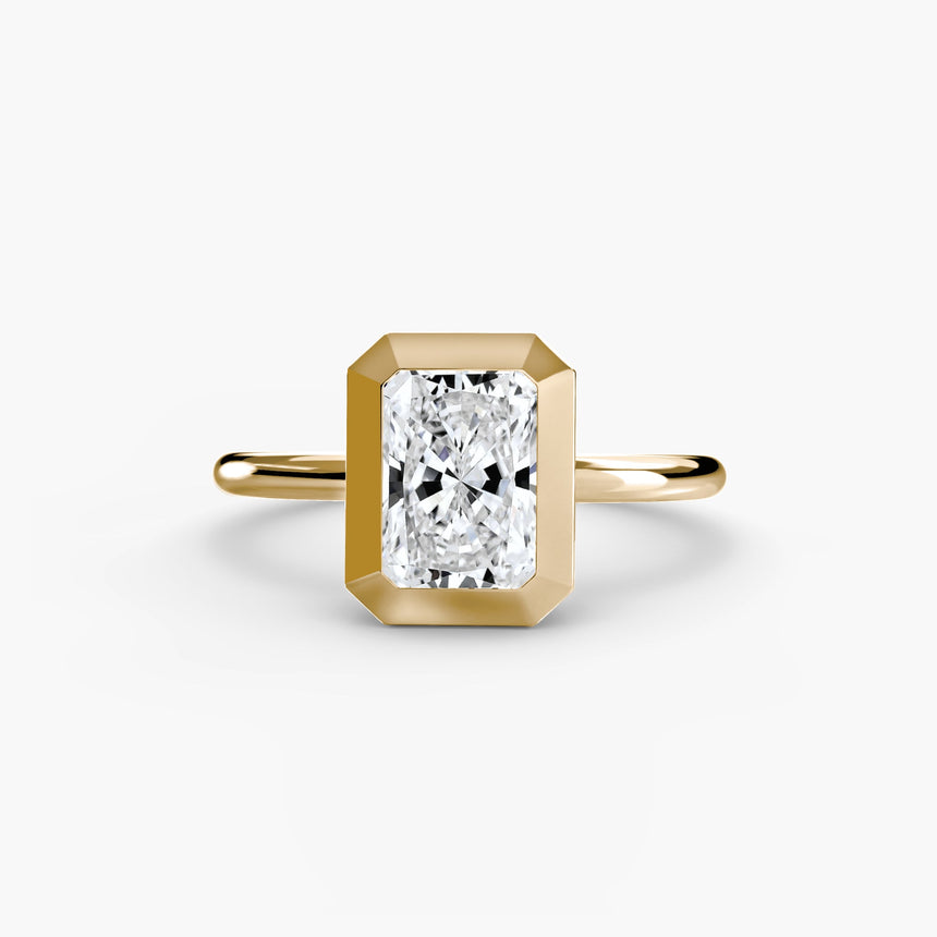 SOLARA Radiant Cut Bezel-Set Solitaire Ring Setting in Yellow Gold | SARATTI
