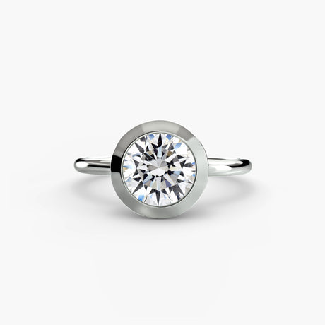 SOLARA – Round Cut Bezel-Set Solitaire Ring Setting in White Gold | SARATTI