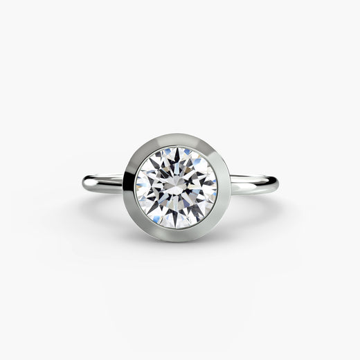 SOLARA – Round Cut Bezel-Set Solitaire Ring Setting in White Gold | SARATTI