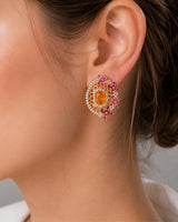 SOLARA 18K Yellow Gold gemstone earrings showing sculpted profile and colour details | SARATTI