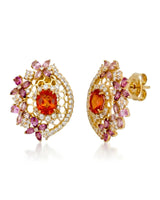 SOLARA natural Spessartine Garnet and Tourmaline earrings in 18K Yellow Gold front view | SARATTI