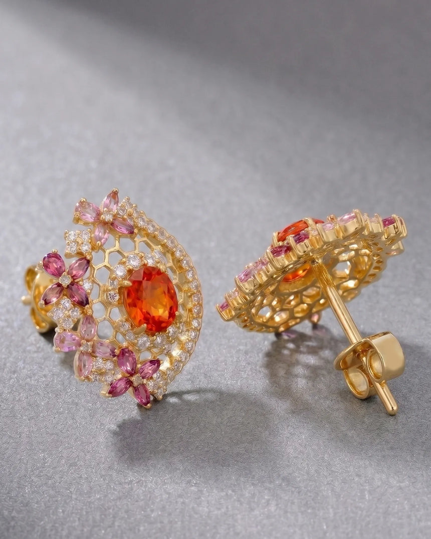 SOLARA Spessartine Garnet Tourmaline stud earrings side and fastening view | SARATTI