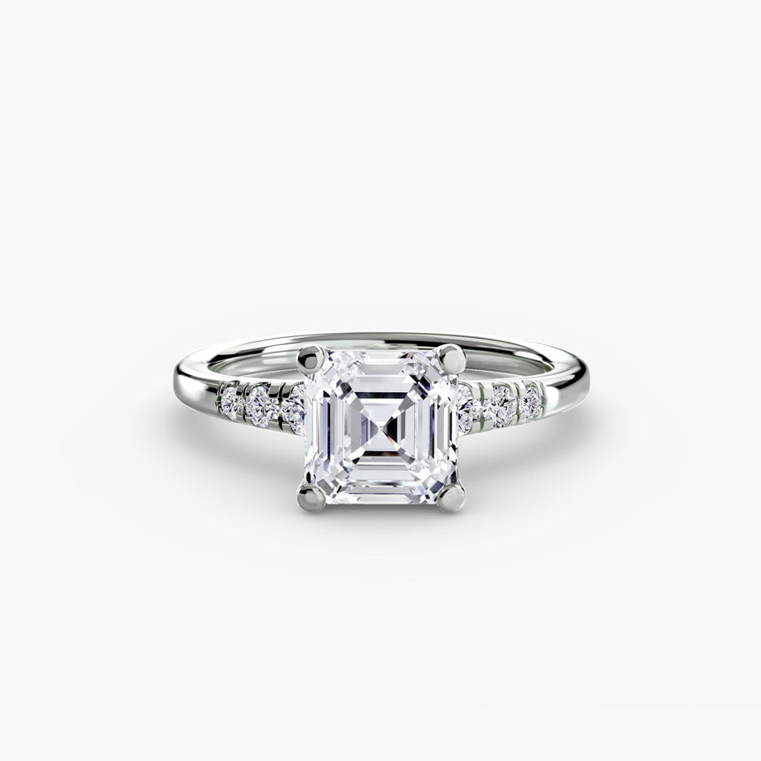SOLENNE – Asscher Cut Six-Stone Shoulder Solitaire Ring Setting in 950 Platinum | SARATTI