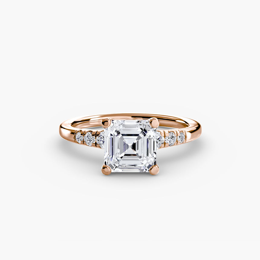 SOLENNE – Asscher Cut Six-Stone Shoulder Solitaire Ring Setting in Rose Gold | SARATTI