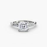 SOLENNE – Asscher Cut Six-Stone Shoulder Solitaire Ring Setting in White Gold | SARATTI
