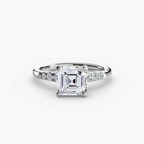 SOLENNE – Asscher Cut Six-Stone Shoulder Solitaire Ring Setting in White Gold | SARATTI