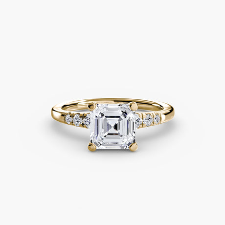 SOLENNE – Asscher Cut Six-Stone Shoulder Solitaire Ring Setting in Yellow Gold | SARATTI